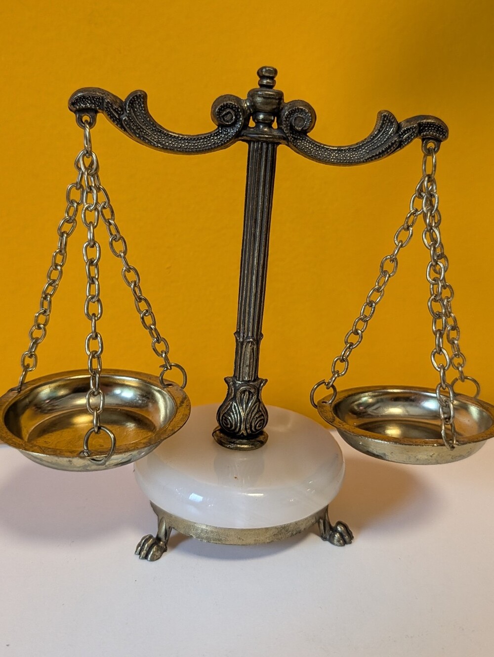 Vintage Brass Balance Scale with White Stone Base